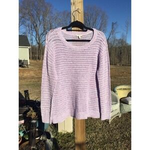 Talbots Womens Open Knit Sweater Size Large Purple Cotton Beachy Preppy Crochet